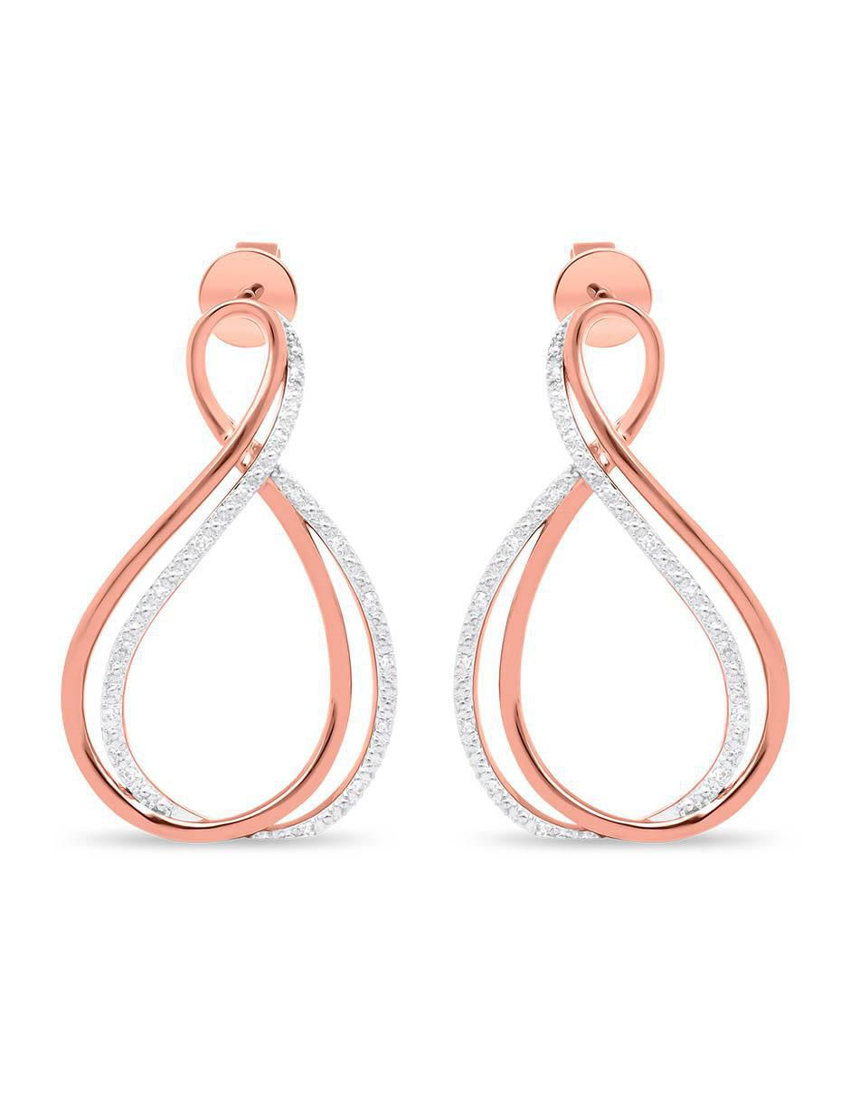 Aretes de infinito de oro rosa 14 K con acabado brillante diamante Aretes de infinito de oro rosa 14 K con acabado brillante diamante