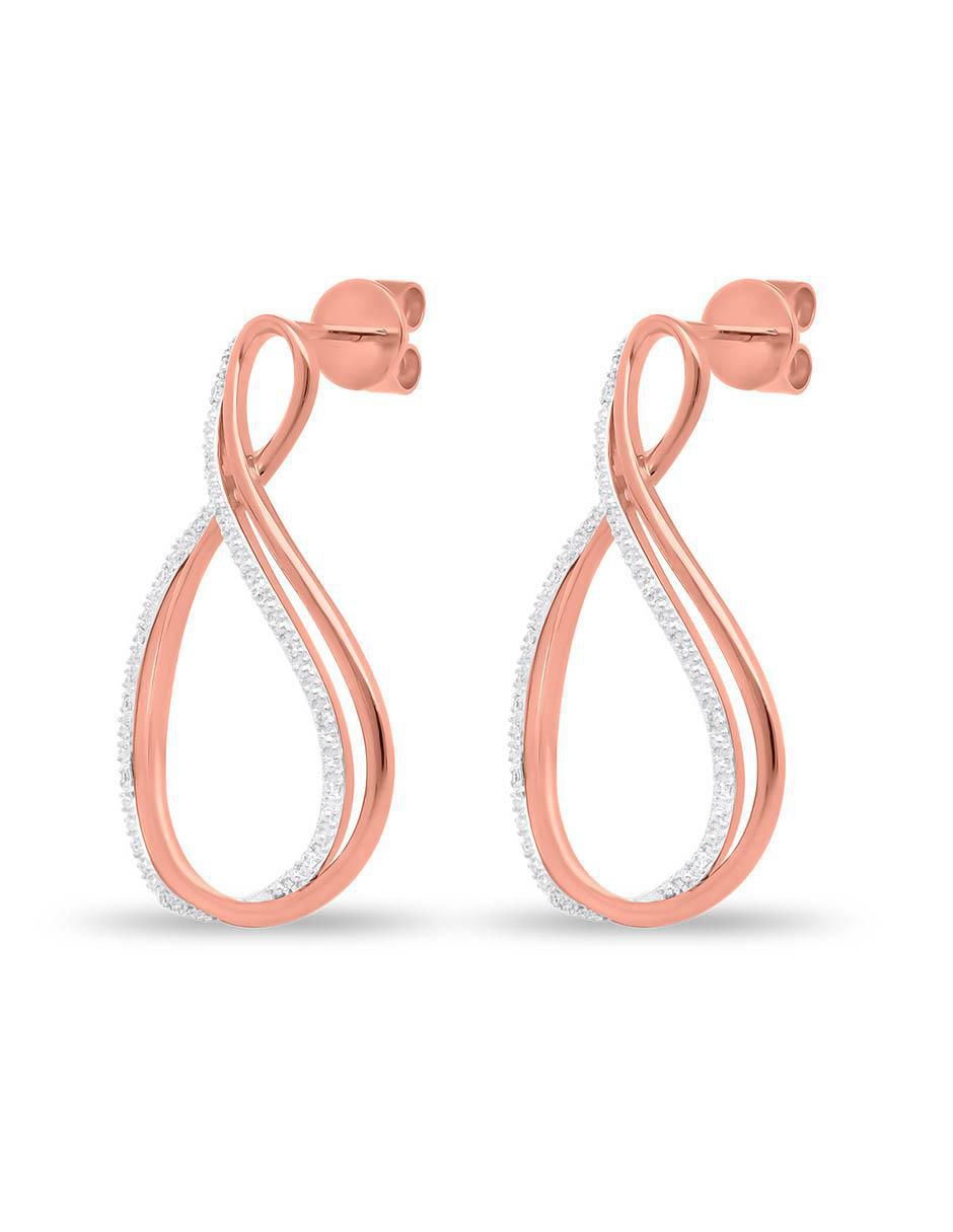 Aretes de infinito de oro rosa 14 K con acabado brillante diamante 2