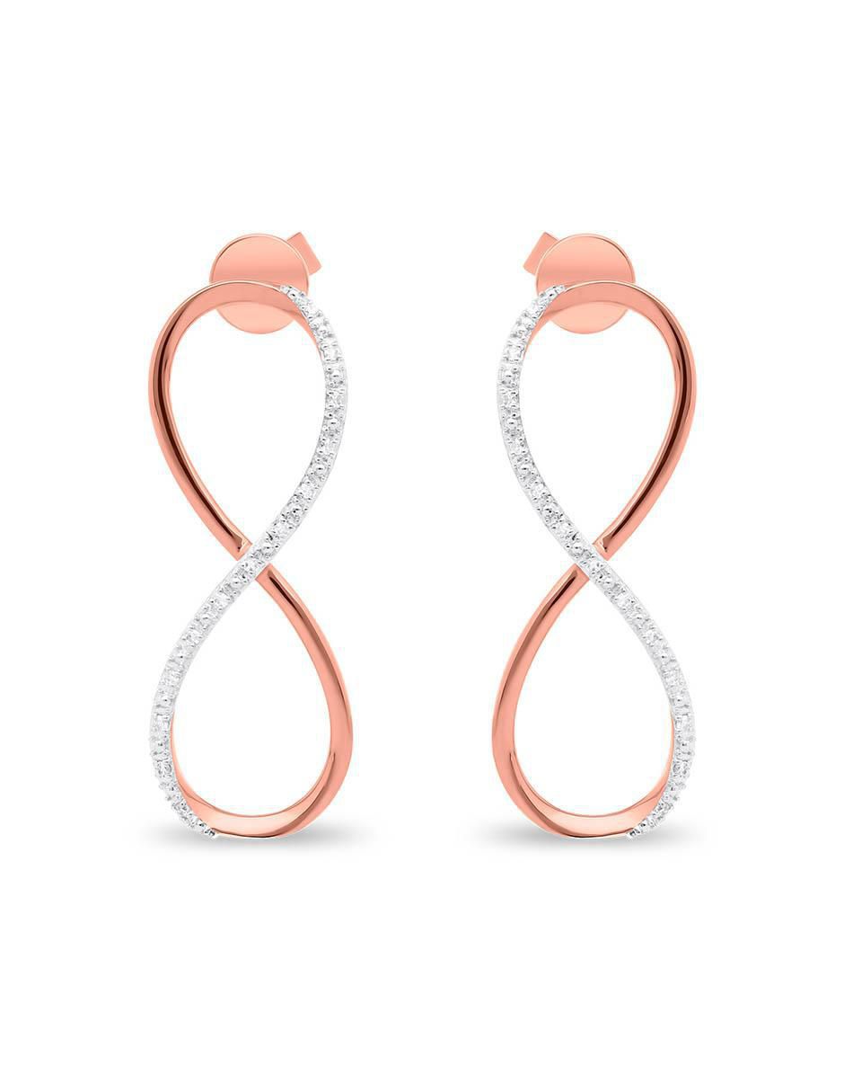 Aretes de infinito de oro rosa 14 K con acabado brillante diamante Aretes de infinito de oro rosa 14 K con acabado brillante diamante