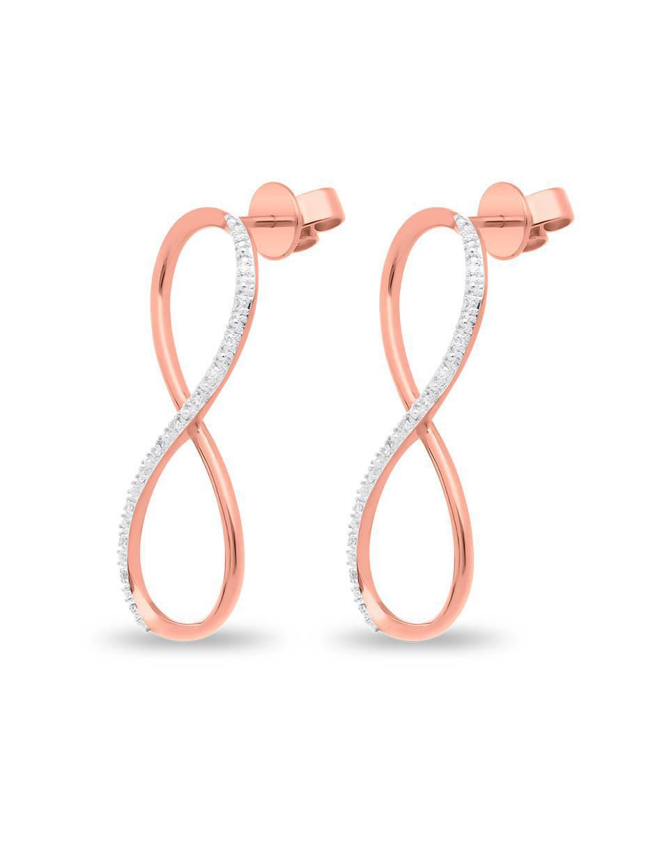 Aretes de infinito de oro rosa 14 K con acabado brillante diamante 2