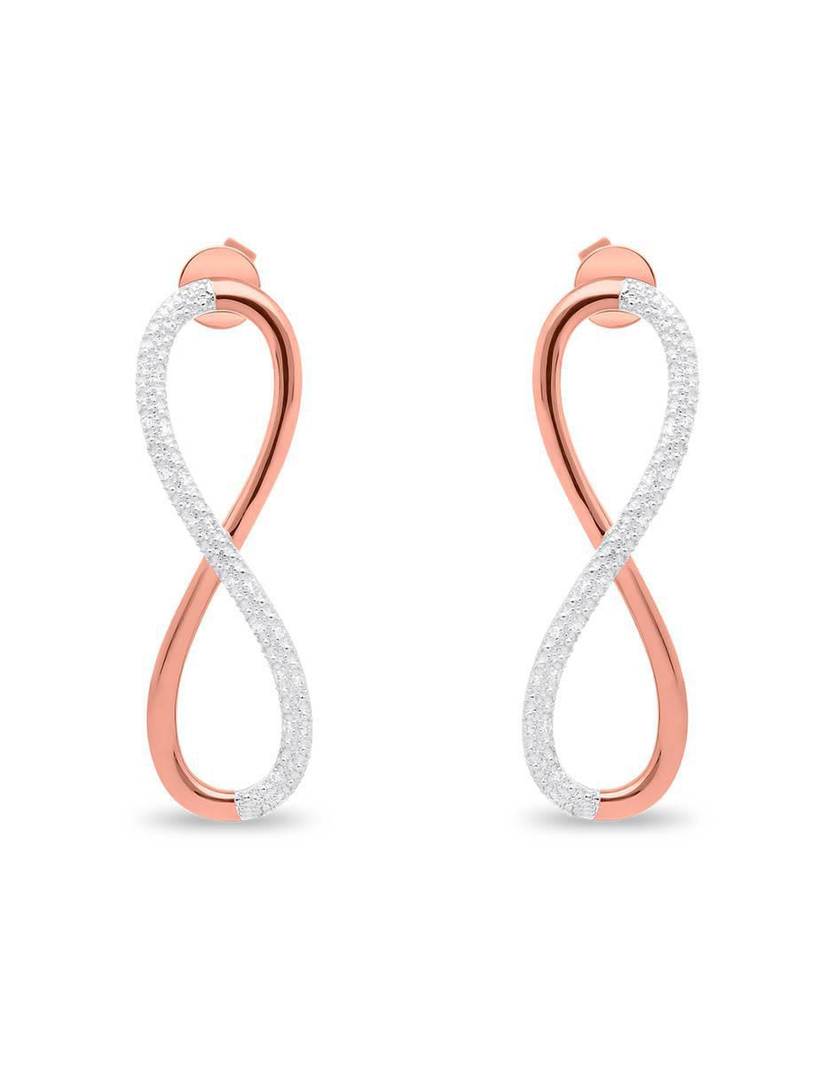 Aretes de infinito de oro rosa 14 K con acabado brillante diamante Aretes de infinito de oro rosa 14 K con acabado brillante diamante