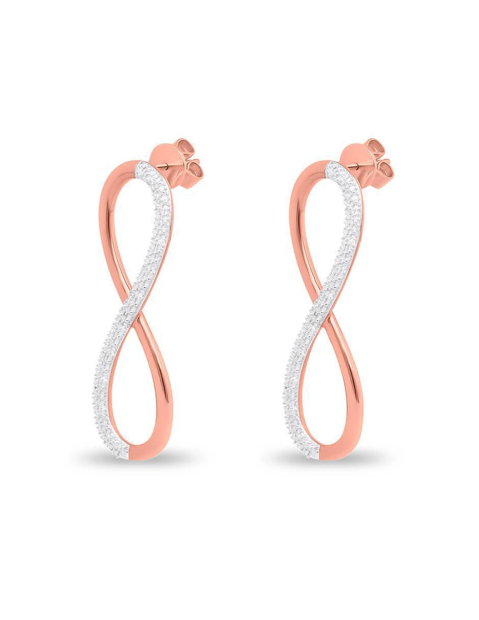 Aretes de infinito de oro rosa 14 K con acabado brillante diamante 2