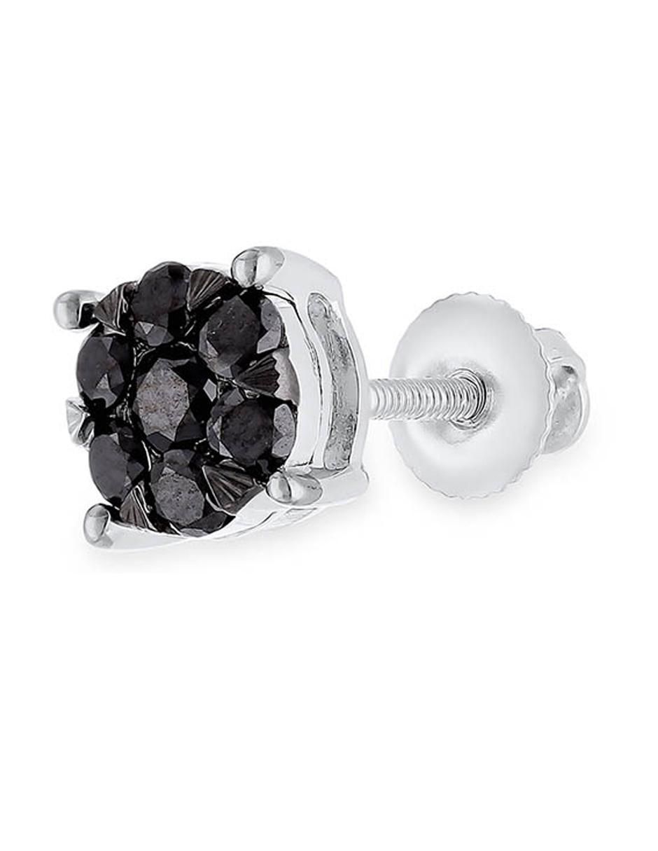Arete individual de circular de oro blanco 14 K con acabado brillante diamante 3