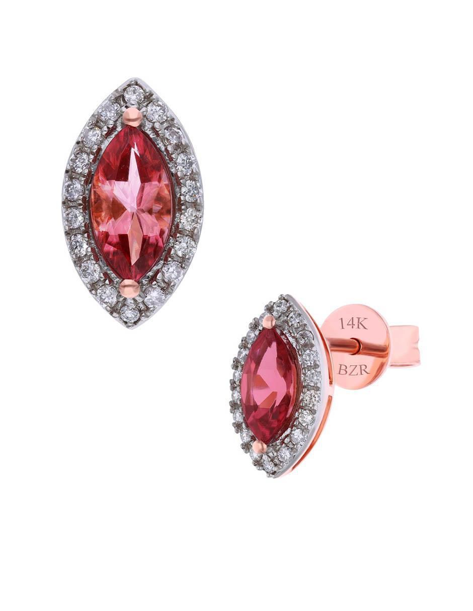 Broqueles de oro rosa 14 K con acabado brillante diamante 2