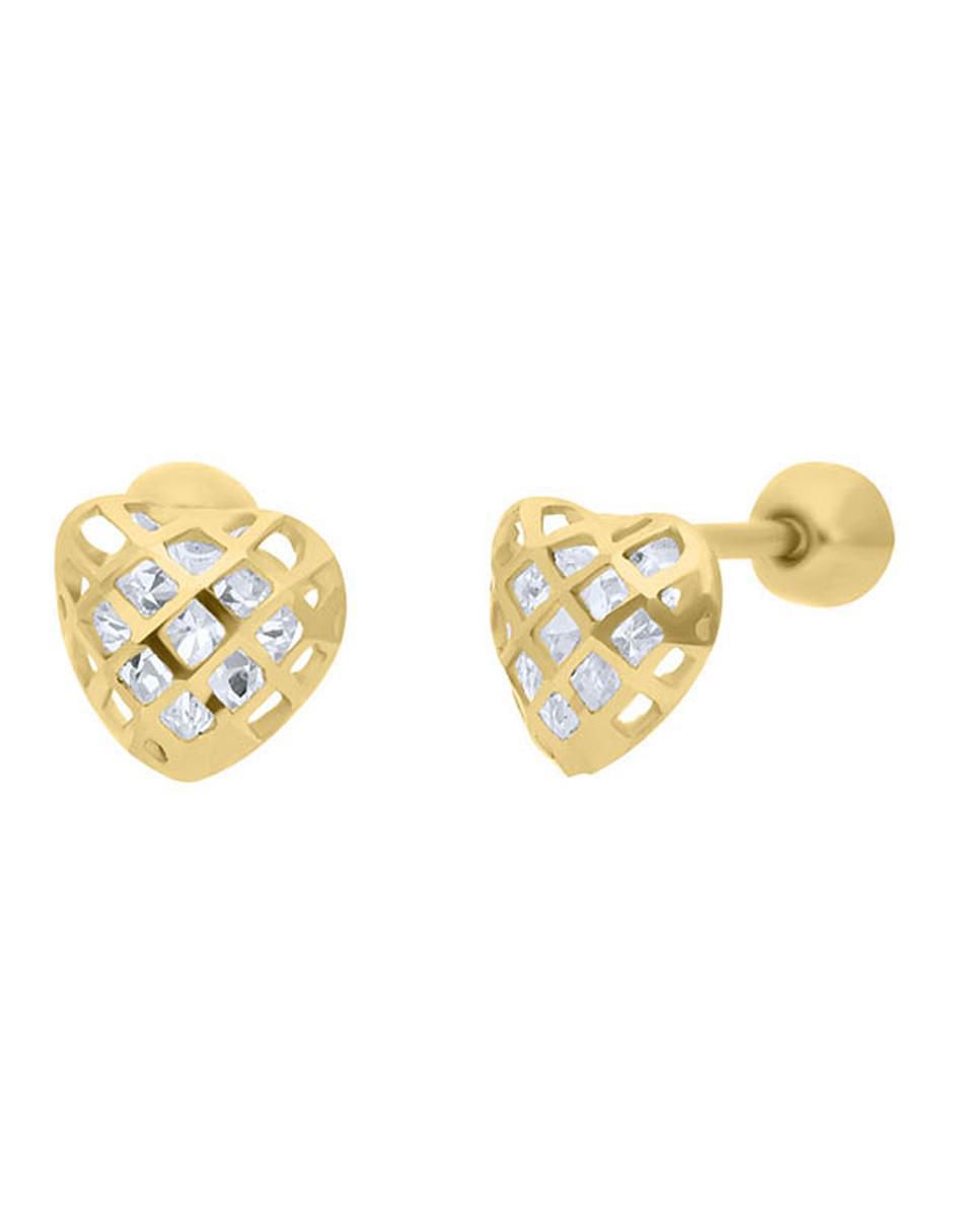Broqueles de corazón de oro amarillo 14 K con acabado brillante 2