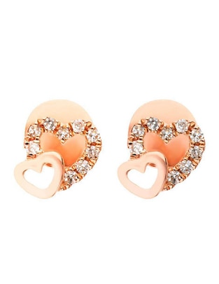 Broqueles de corazón de oro rosa 14 K con acabado brillante diamante