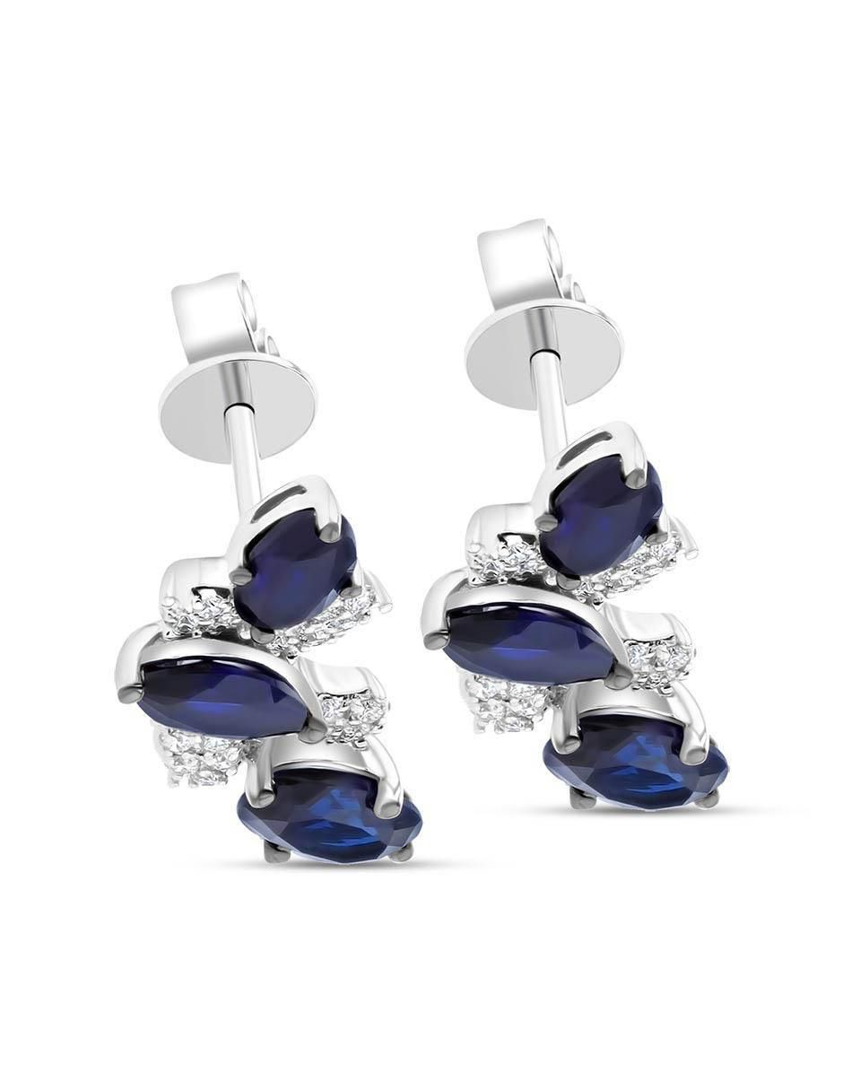 Aretes de hoja de oro blanco 14 K con acabado brillante diamante 2