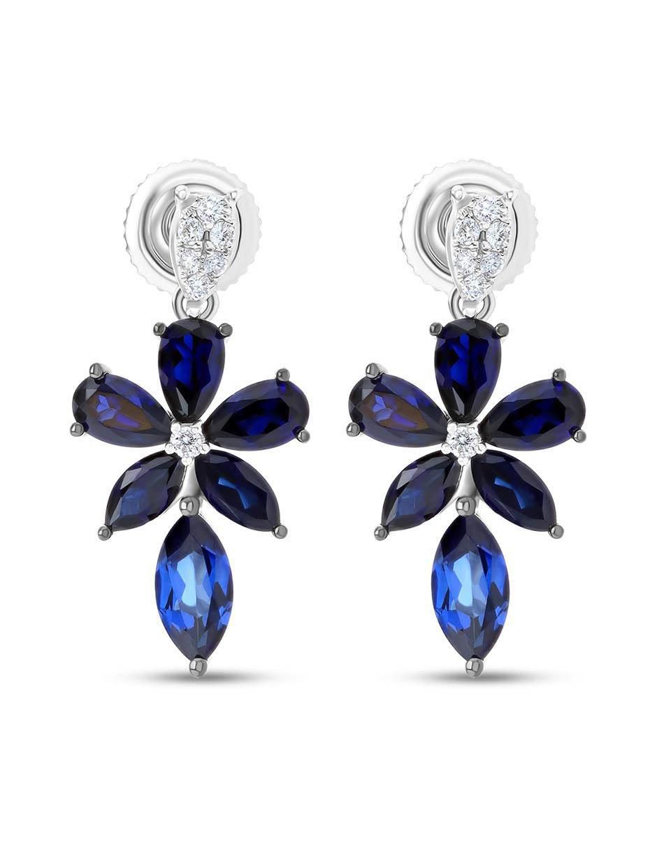 Aretes de flor de oro blanco 14 K con acabado brillante diamante