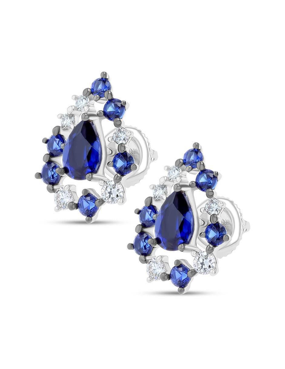 Aretes de gota de oro blanco 14 K con acabado brillante diamante 2