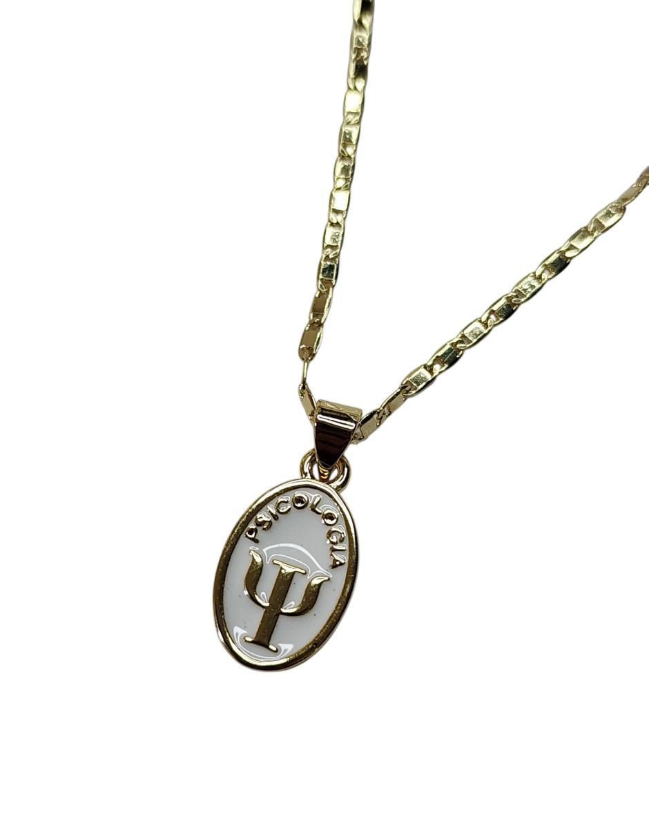 Collar con dije de ovalado Psicologia de oro laminado 14 K 4