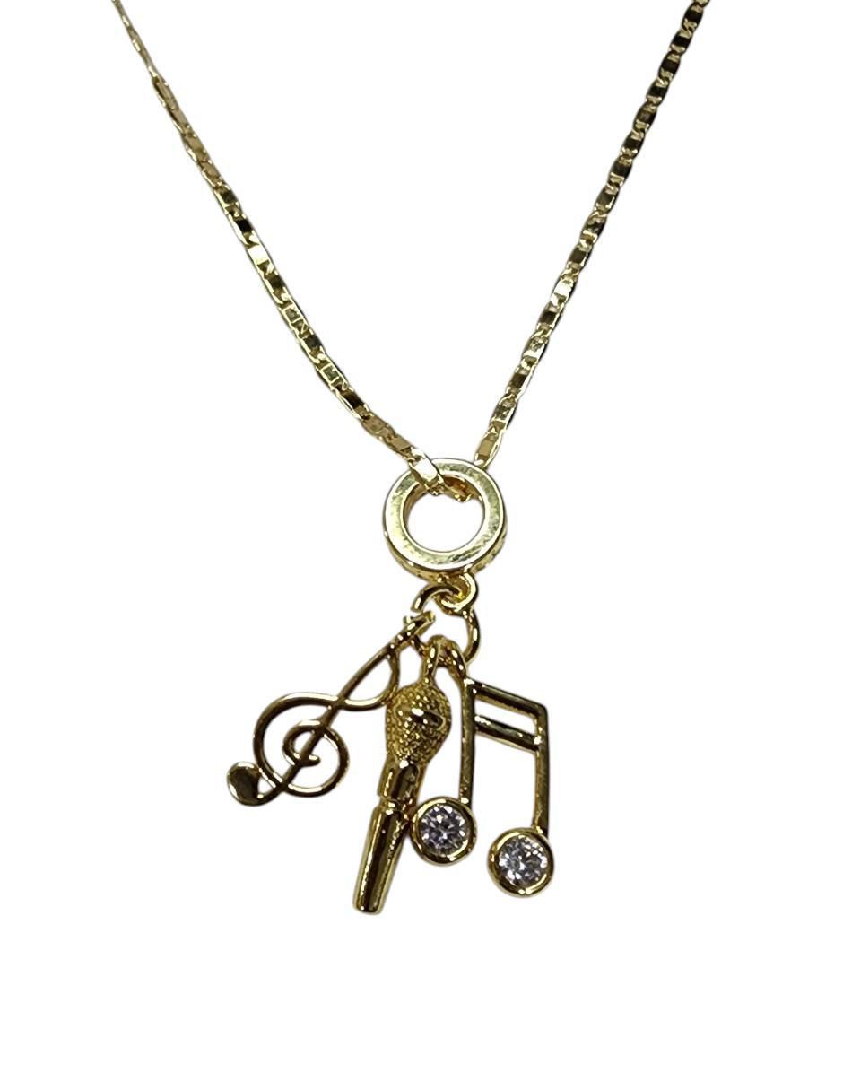 Collar con dije nota musical Microfono de oro laminado 14 K Collar con dije nota musical Microfono de oro laminado 14 K