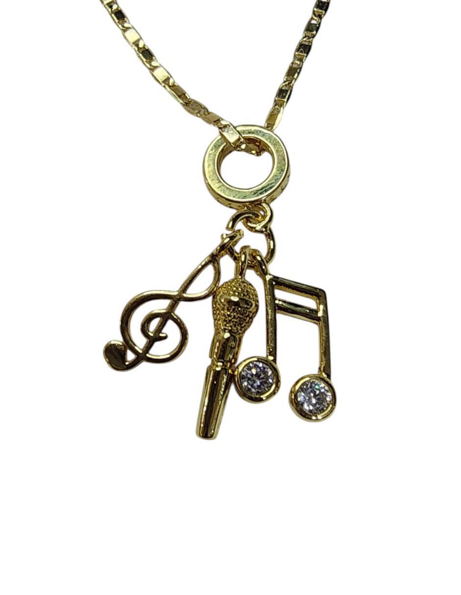 Collar con dije nota musical Microfono de oro laminado 14 K 3