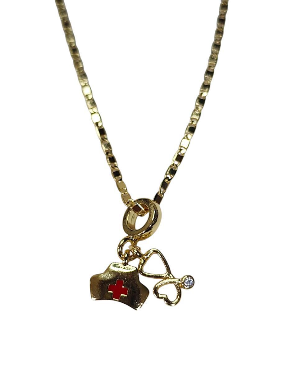 Collar con dije estetoscopio de oro laminado 14 K