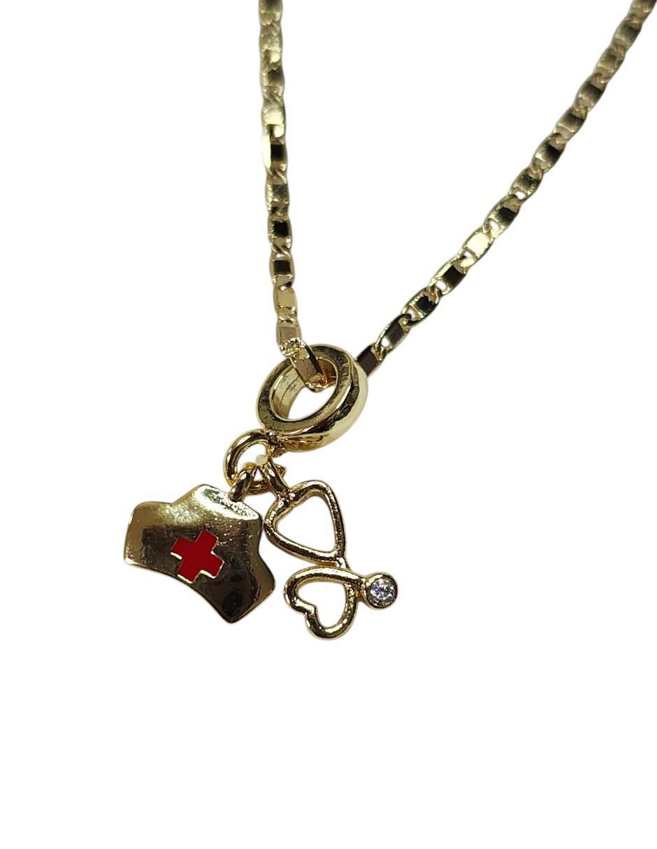 Collar con dije estetoscopio de oro laminado 14 K 2