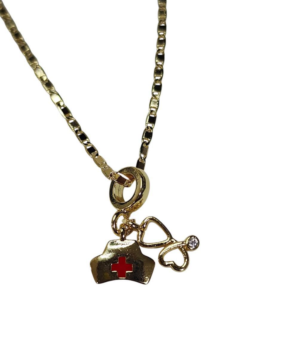 Collar con dije estetoscopio de oro laminado 14 K 3