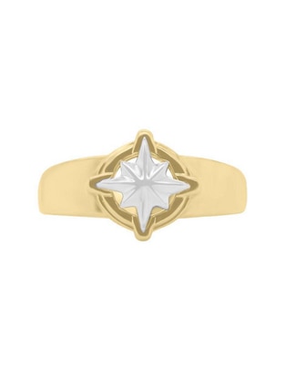 Anillo de estrella Rosa De Los Vientos 14 k de oro brillante Anillo de estrella Rosa De Los Vientos 14 k de oro brillante