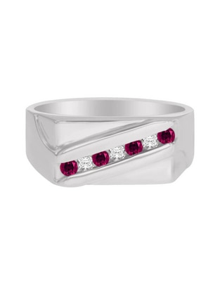 Anillo redondo Celso 14 k de oro rubí y diamante brillante