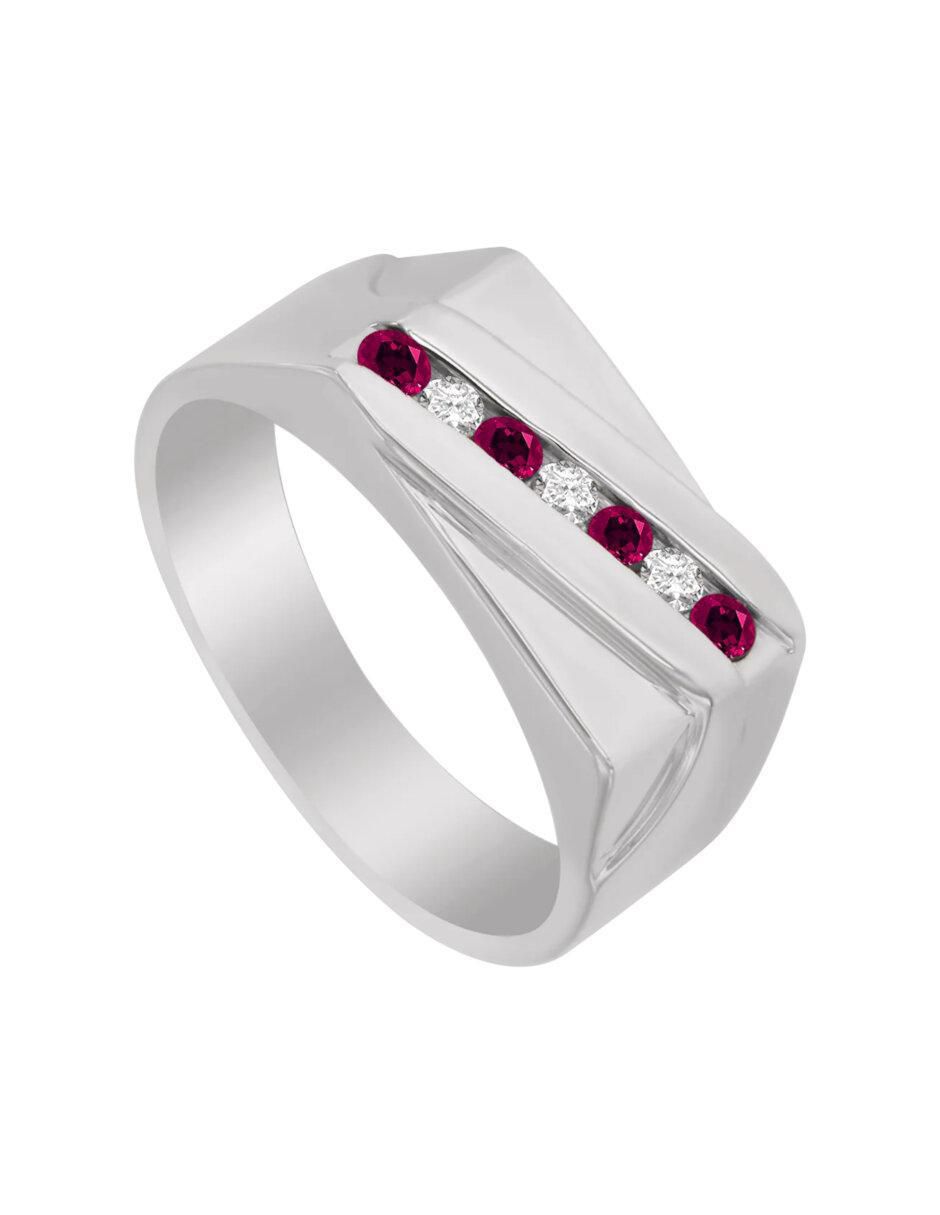 Anillo redondo Celso 14 k de oro rubí y diamante brillante 3