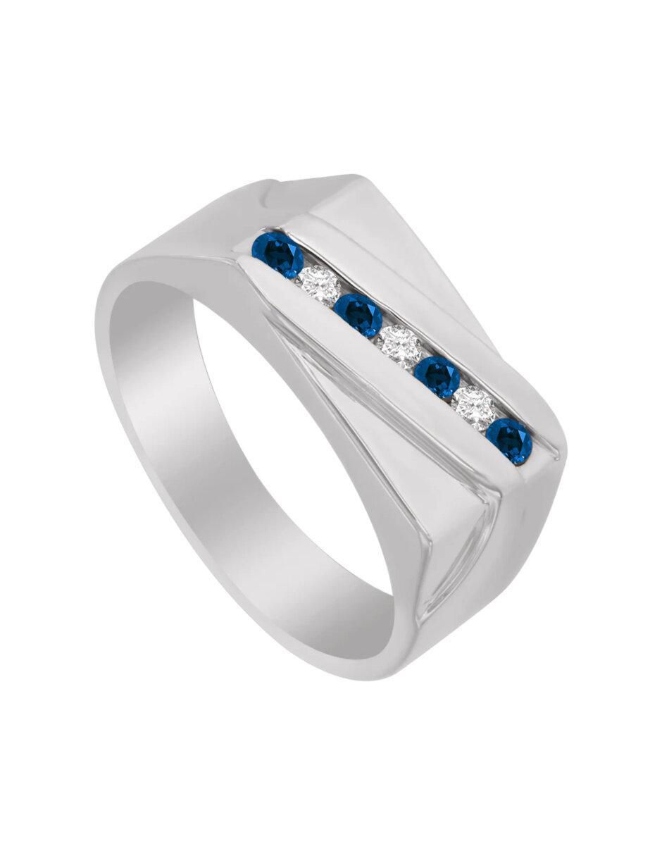 Anillo redondo Celso 14 k de oro zafiro y diamante brillante 3