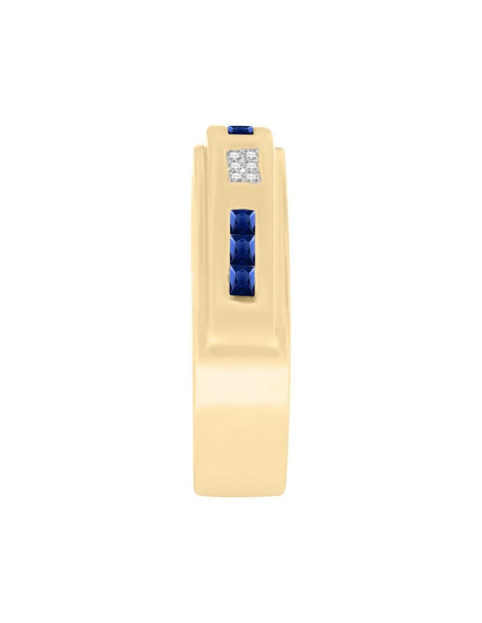Anillo redondo Briones 14 k de oro zafiro y diamante brillante 4