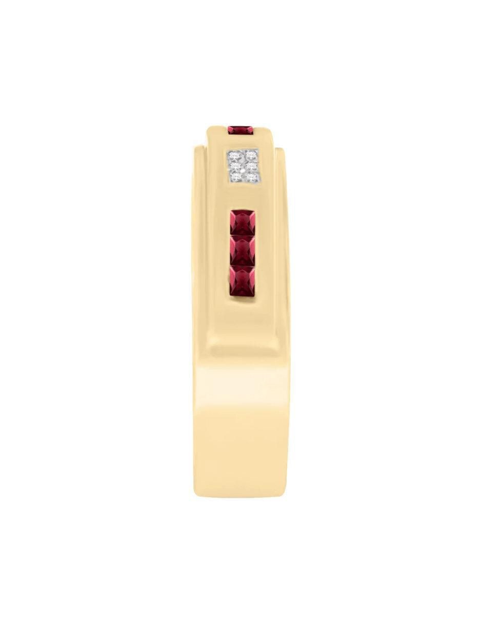 Anillo redondo Briones 14 k de oro rubí y diamante brillante 4