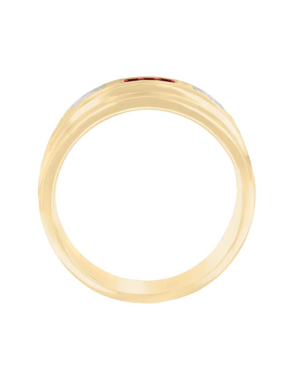 Anillo redondo Briones 14 k de oro rubí y diamante brillante 3