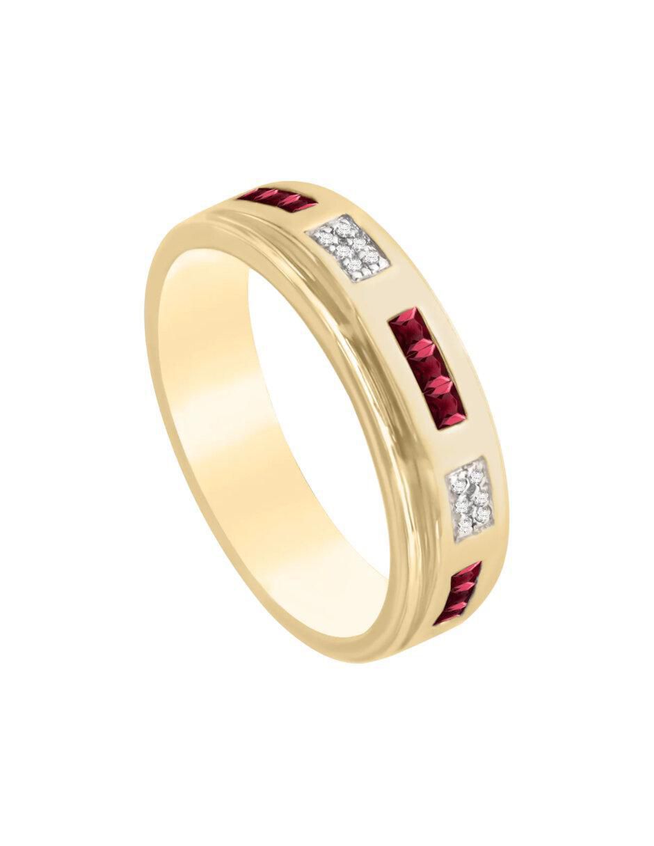 Anillo redondo Briones 14 k de oro rubí y diamante brillante 2