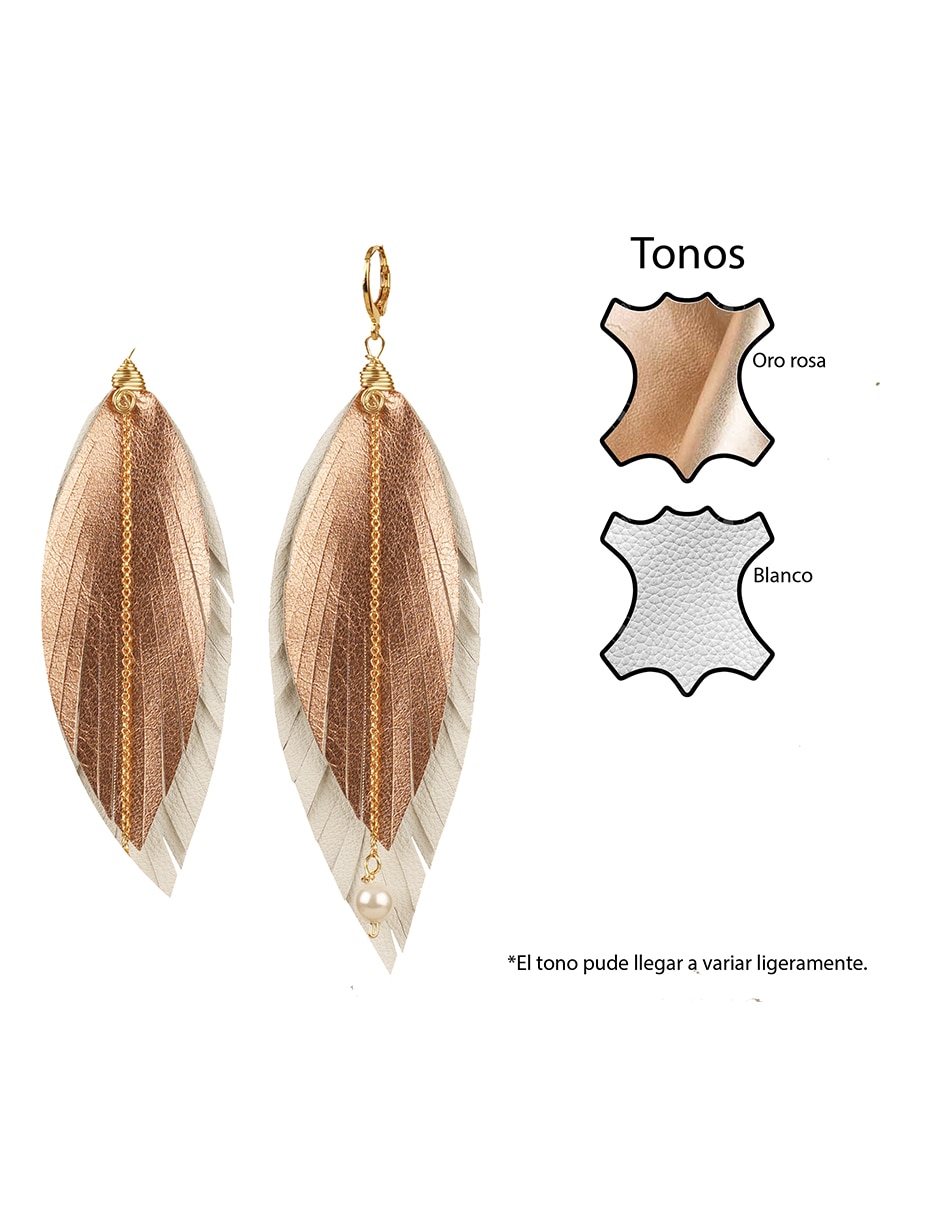Aretes de pluma con acabado baño de oro 18 K perla 3