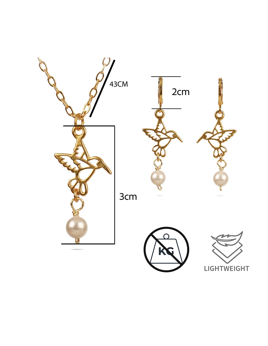 Aretes y collar de colibrí 18 k perla 9