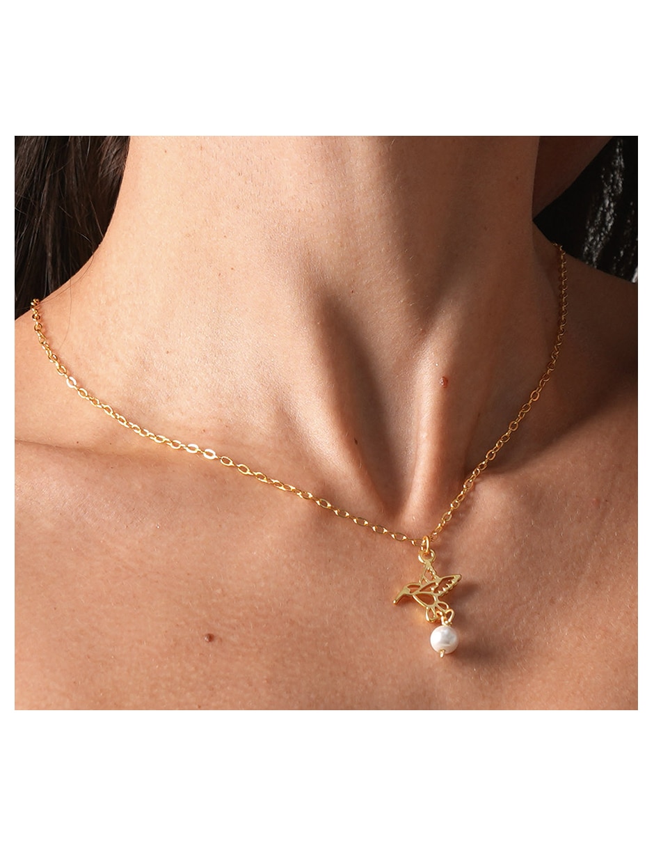 Aretes y collar de colibrí 18 k perla 5