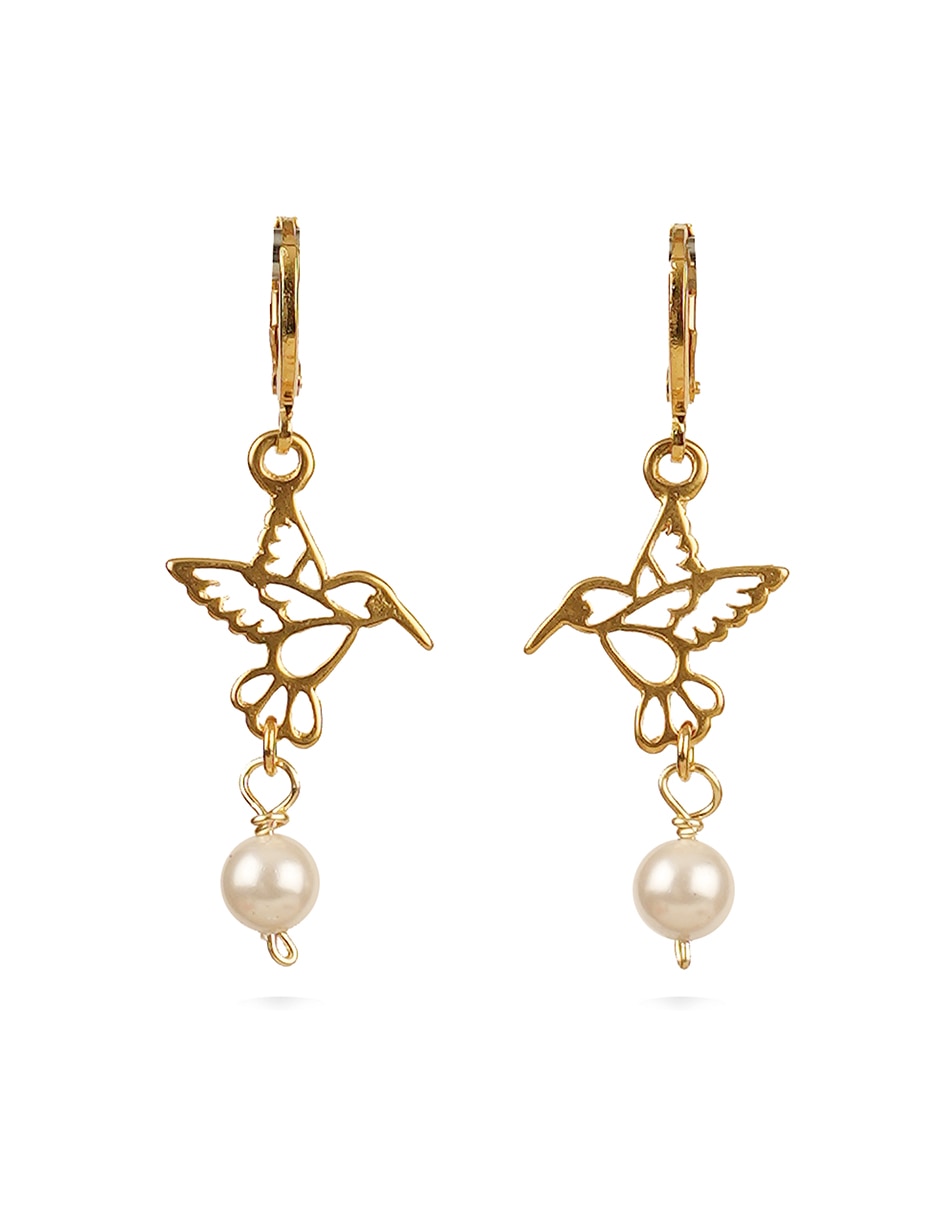 Aretes y collar de colibrí 18 k perla 6