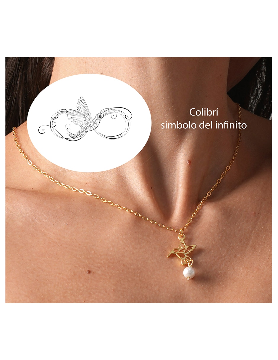 Aretes y collar de colibrí 18 k perla 8