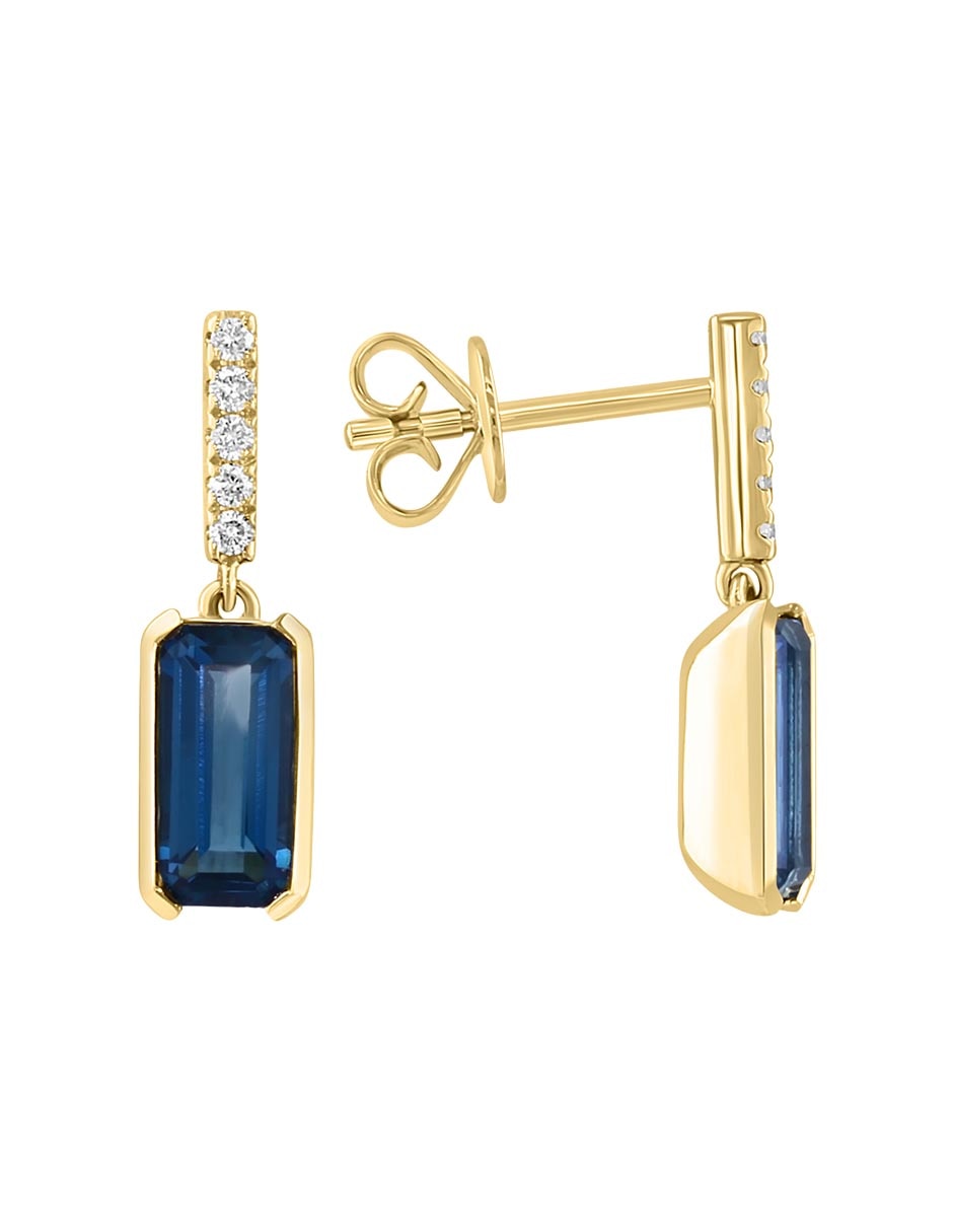 Aretes de rectángulo de oro 14 K con acabado pavé diamante 1