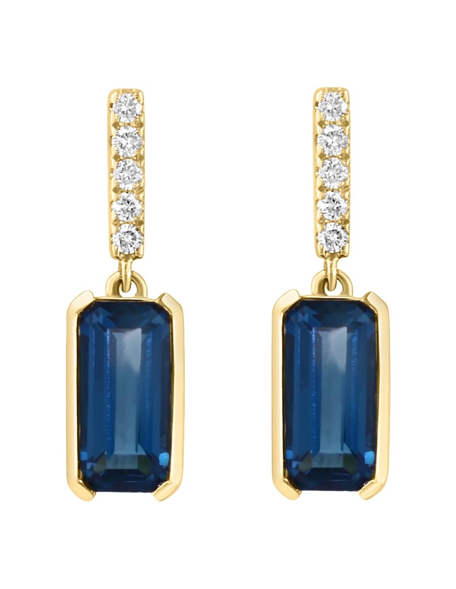 Aretes de rectángulo de oro 14 K con acabado pavé diamante 2