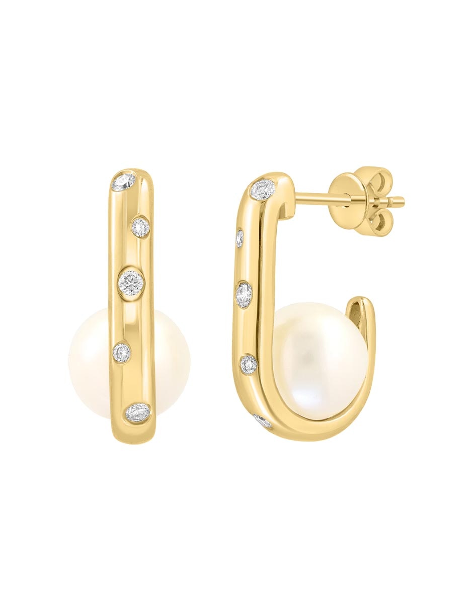 Aretes de oro amarillo 14 K con acabado baño de oro blanco perla de agua 1