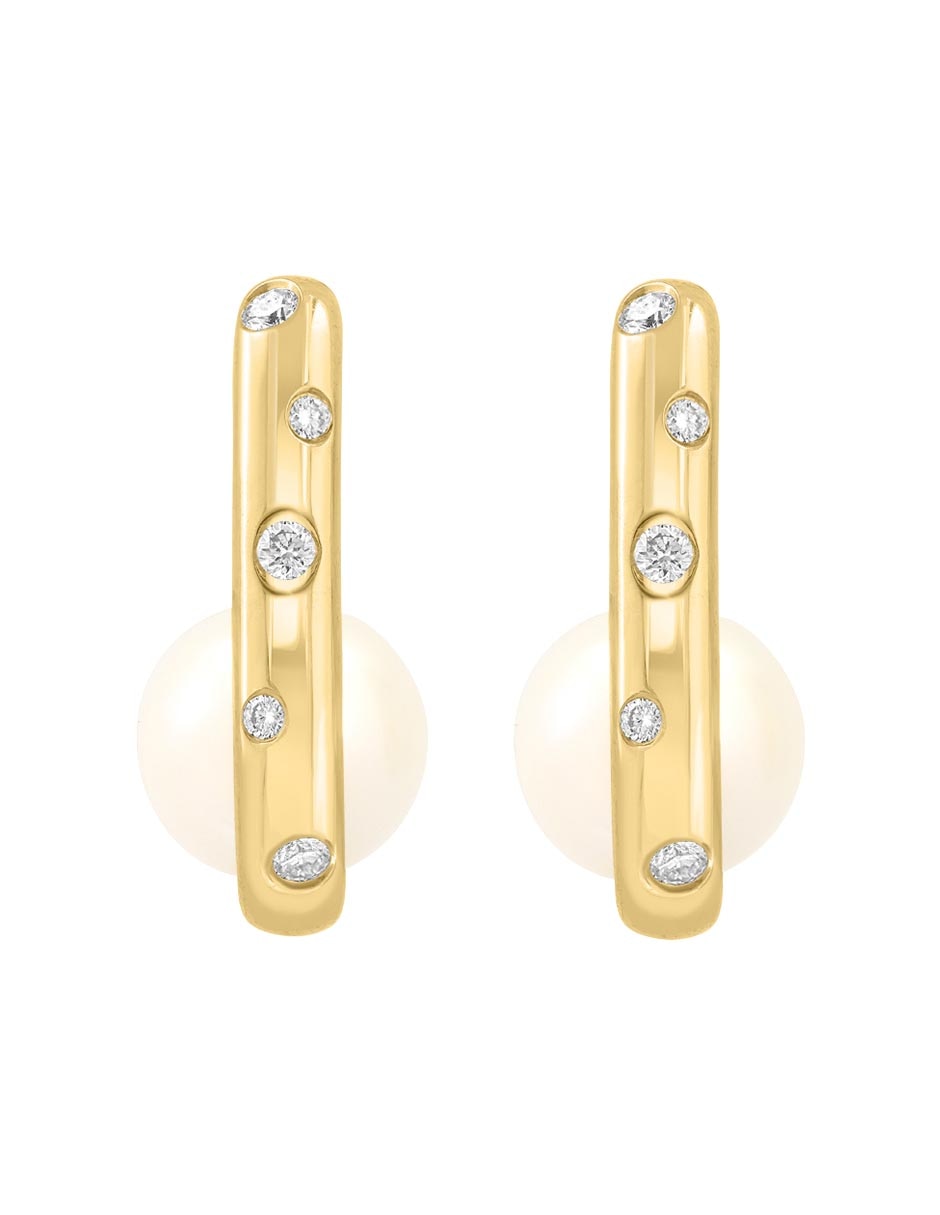 Aretes de oro amarillo 14 K con acabado baño de oro blanco perla de agua 2