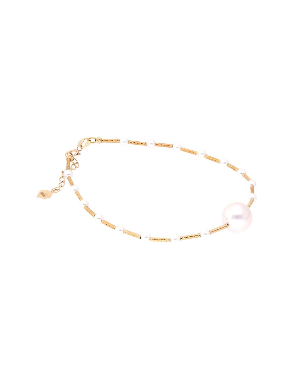 Pulsera de oro con perla de agua 14 K acabado brillante Pulsera de oro con perla de agua 14 K acabado brillante