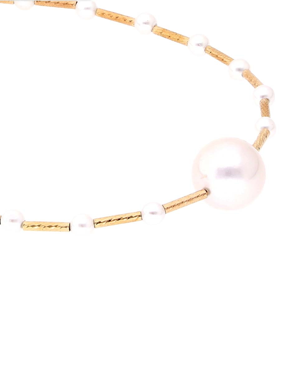 Pulsera de oro con perla de agua 14 K acabado brillante 2