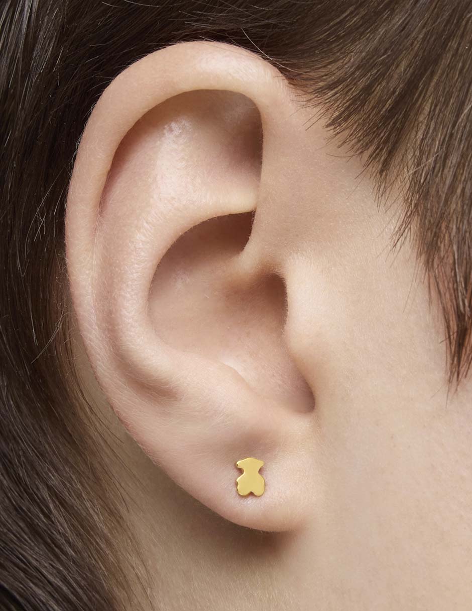 Aretes de oso Oso de oro amarillo 18 K con acabado brillante perla