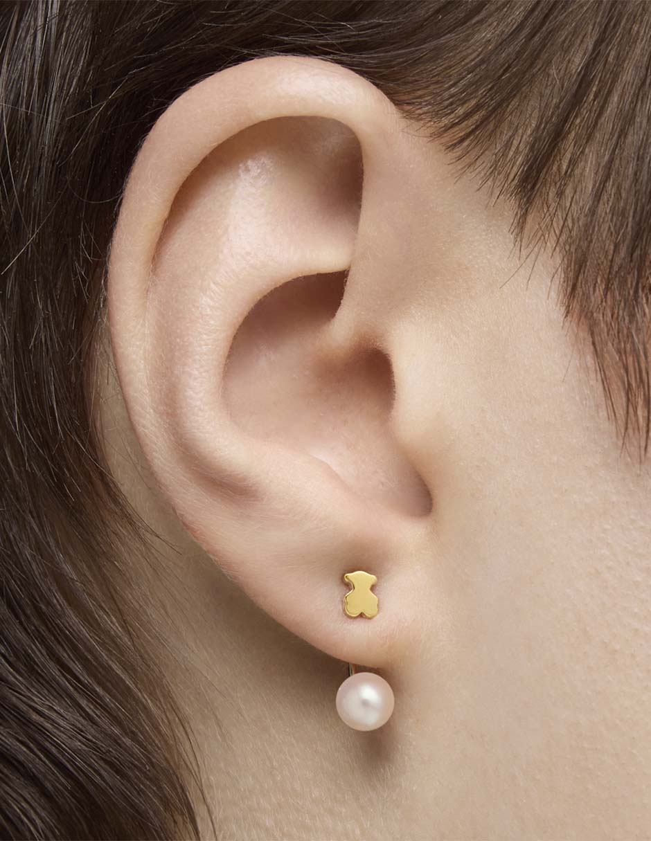Aretes de oso Oso de oro amarillo 18 K con acabado brillante perla 6