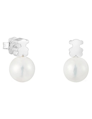 Aretes de oso Oso de plata P 925 con acabado brillante perla 1