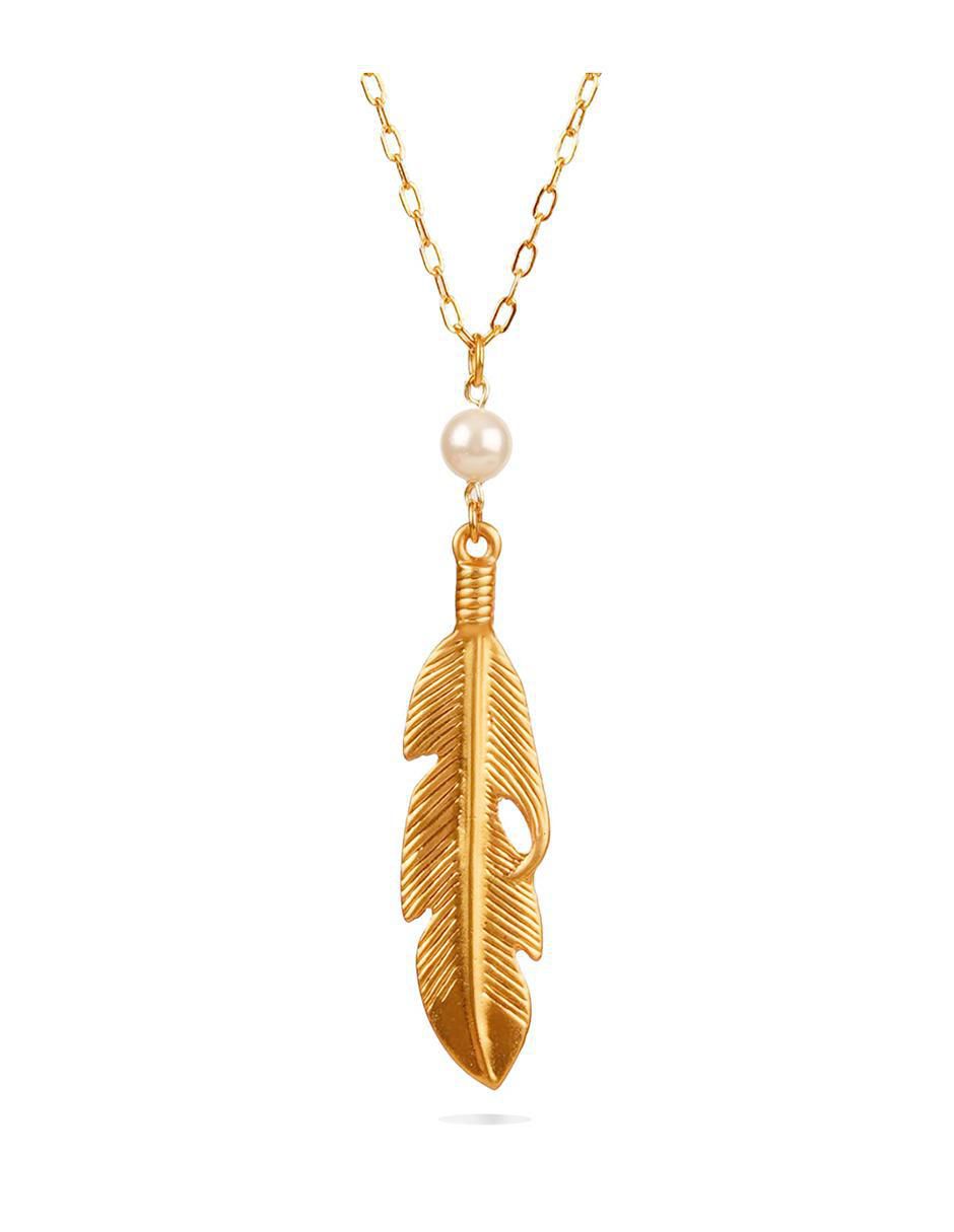 Collar con dije de pluma de baño de oro 18 k