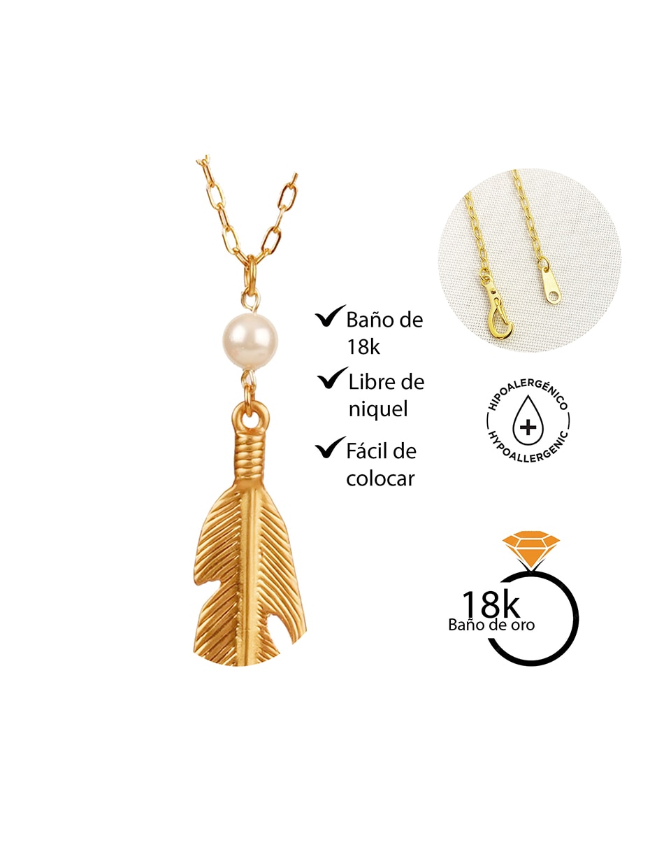 Collar con dije de pluma de baño de oro 18 k