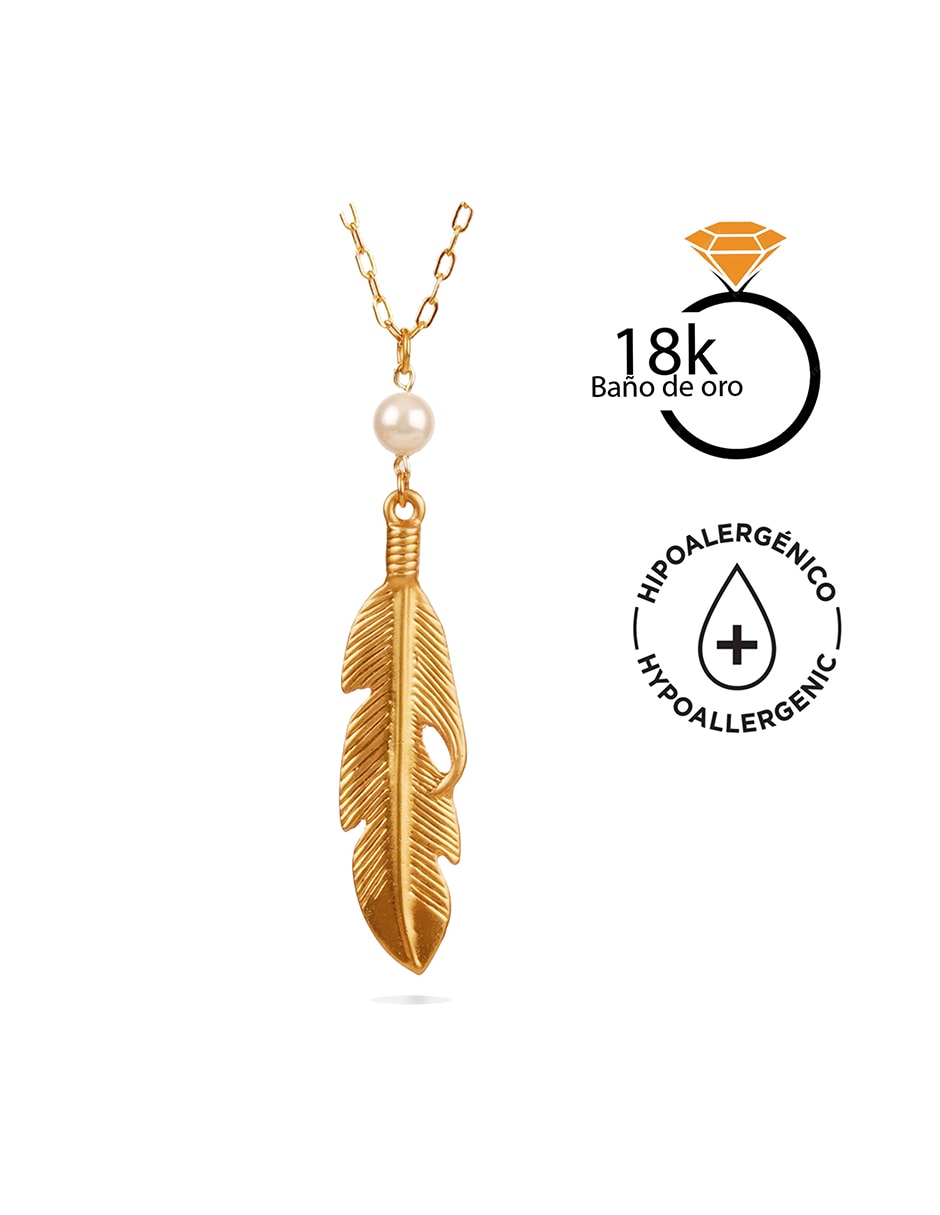 Collar con dije de pluma de baño de oro 18 k
