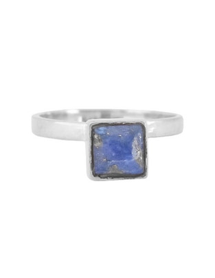 Anillo cuadrada Destellos De La Tierra P 925 de plata lapislázuli brillante
