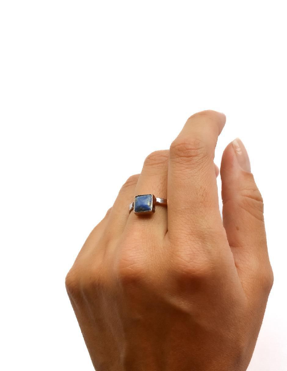 Anillo cuadrada Destellos De La Tierra P 925 de plata lapislázuli brillante