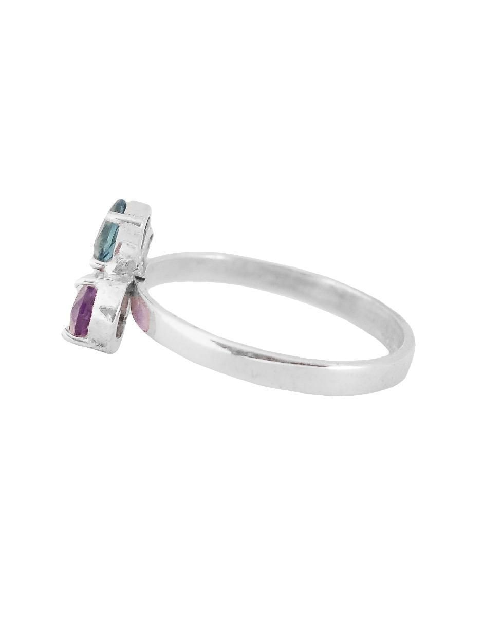Anillo redondo Destellos De La Tierra P 925 de plata amatista y cuarzo brillante