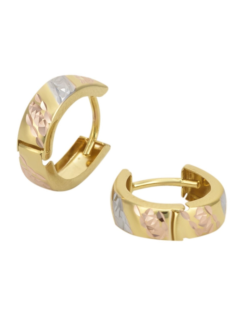 Aretes de flor de oro florentino 14 K con acabado diamantado 2