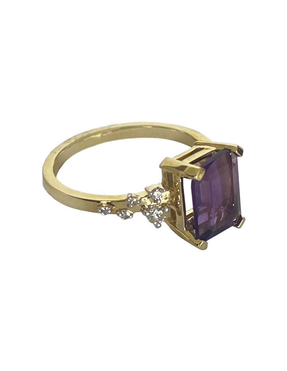 Anillo redondo 14 k de oro amatista troquelado 5