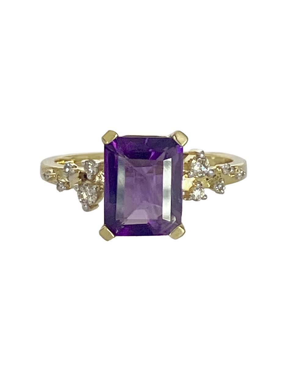 Anillo redondo 14 k de oro amatista troquelado 4
